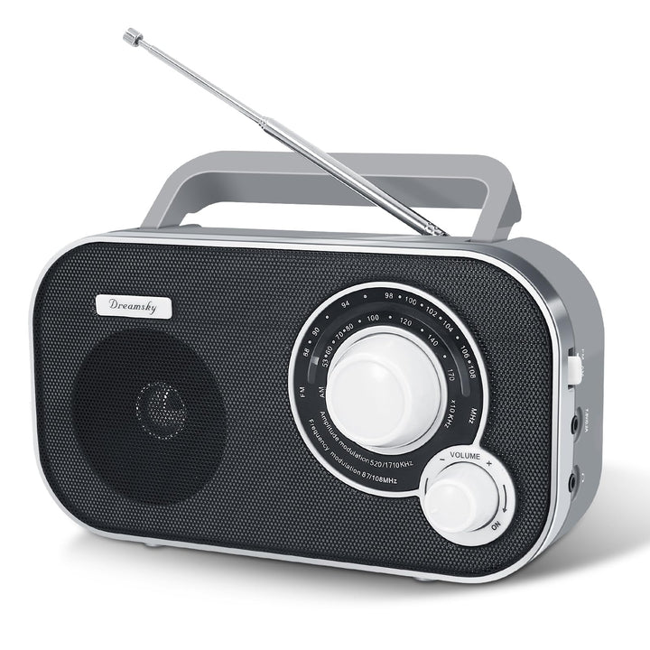 DreamSky AM FM Portable Radio Plug in Wall or Battery Operated | for Home & Outdoor, Strong Reception, Large Dial Easy to Use, Transistor Antenna, Headphone Jack, Elderly Seniors Small Gifts