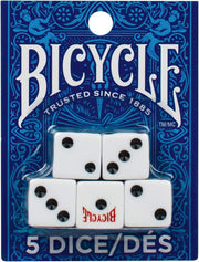Bicycle 5 Dice Set Six Sided D6 Standard Game White Black 16 mm | Premium quality, Made with recycled and sustainably sourced materials, 5 count