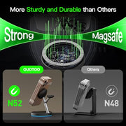 3 in 1 Mag-Safe Wireless Charger Stand for iPhone Apple Watch AirPods | Adjustable Blue Ambient Light,15W Magnetic Charging Station for iPhone 17 16 15 14 13 12 Series wireless charging station