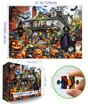 MINIWAN Halloween 1000 Piece Jigsaw Puzzle for Adults, 27.5" x 19.7" | Spooky Haunted House with Pumpkins & Witches, Challenging Fall Decor Puzzle, Unique Gift Idea for Halloween Enthusiasts