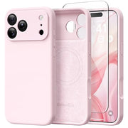 GolbinBox Magnetic for iPhone 18 Pro Case/17 Pro Case, Chalk Pink | Compatible with MagSafe, Camera Protection, Screen Protector, Silicone Shockproof Phone Case, Anti-Scratch Microfiber Lining