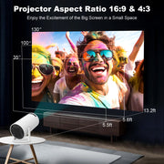 Mini Portable Projector, Support 4K 1080P with Dual-Band WIFI6 5G Wireless 5.0 Bluetooth Android 11,160 ANSI,180° Rotatable, Auto Keystone Correction, 35"-130" Screen Video Projector