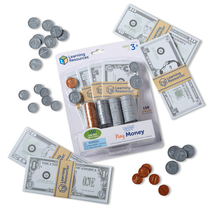 Learning Resources Pretend & Play Money | Kids Cash Register, Dollars, Pretend Classroom Play Sets for Kids, Toy Currency, Toy Dollar Bills