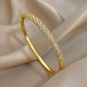 Twisted Zircon Cuff Bracelet for Women, Gold Plated Copper Micro Pave Stackable Bangle
