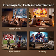 [Built-in Apps] Mini Projector 4K Supported, Android TV OS & Phone Remote | Projector with WiFi 6 & Bluetooth 5.4, Short Throw, Auto Keystone and 180° Rotation for Bedroom, Home Cinema and Outdoor Use