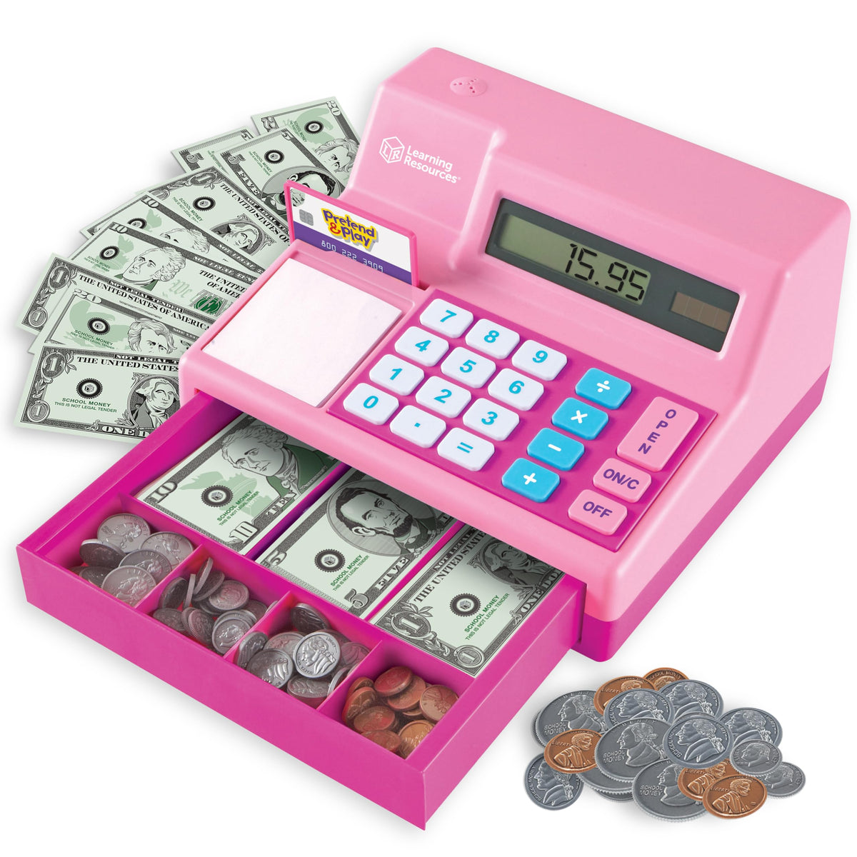 Learning Resources Pretend & Play Calculator Register Toy, Pink | Kids Play Set & Credit Card Toy, Register for Kids, Pretend Grocery Store Shopping Playset for Toddlers, Teaching Math Set