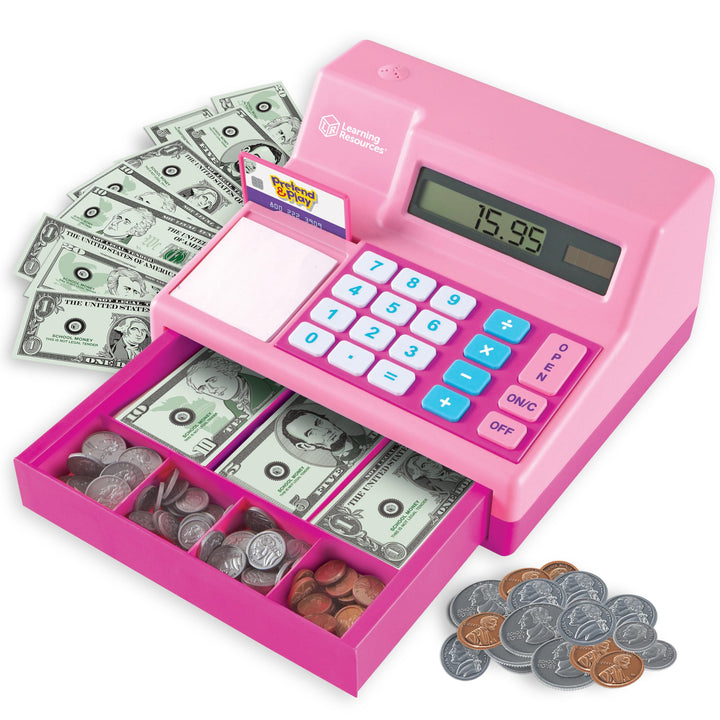 Learning Resources Pretend & Play Calculator Register Toy, Pink | Kids Play Set & Credit Card Toy, Register for Kids, Pretend Grocery Store Shopping Playset for Toddlers, Teaching Math Set