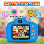 Seckton Upgraded Kids Selfie Camera, HD Digital Video Camera-Navy Blue | Christmas Birthday Gifts for Boys Age 3-9, Toddler Camera with Dual Lens, SD Card, Lanyard, Shockproof, Portable Creative Toy