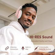 Glynzak Wireless Bluetooth Headphones Over Ear V6.0 HiFi Stereo with Mic | 65H Playtime 6EQ Modes Foldable Bluetooth Headset with Microphone for Travel Smartphone Computer Laptop Rose Gold