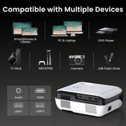 HAPPRUN Native 1080P Bluetooth Projector - Standard | Native 1080P • Mini & Portable • Easy Setup • Built-in Speaker • HDMI for PC, Laptop & PS5