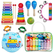 Childom Wooden Musical Instruments Set, Preschool Percussion Instrument Kit | Educational Music Learning Toy Set, Christmas Birthday Gift for Boys and Girls Ages 3 and Up, Includes Xylophone,Bells & Drum