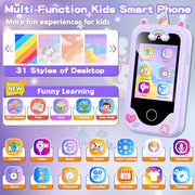 Kids Smart Phone for Girls, Christmas Birthday Gifts for Girls Age 3-10 | Kids Toys Cell Phone, 2.8" Touchscreen Toddler Learning Play Toy Phone with Dual Camera, Game, Music Player, 8GB Card, Purple