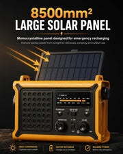 Emergency Radio with Hand Crank & Solar, NOAA Weather Band, AM/FM, 12000mAh | 8500mm² Solar Panel, Clear AM/FM Reception, 5W Flashlight & Reading Light, 120dB SOS, Phone Charging for Hurricanes & Outages
