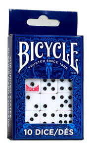 Bicycle 10 Dice Set Six Sided D6 Standard Game White Black 16 mm | 10 six sided D6 dice, 16 mm standard size, Ideal weight for fair play, Perfect for dice-based games and learning