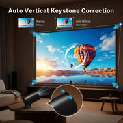 [Built-in Apps] Mini Projector 4K Supported, Android TV OS & Phone Remote | Projector with WiFi 6 & Bluetooth 5.4, Short Throw, Auto Keystone and 180° Rotation for Bedroom, Home Cinema and Outdoor Use
