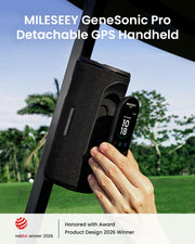 MILESEEY GeneSonic Pro Golf GPS Speaker with 43K+ Courses No-Subscription | Detachable GPS Handheld Rangefinder, MagLock, Color Touchscreen, Visual & Audible Yards, Layup/FCB/Hazard, 15H Battery, IP67