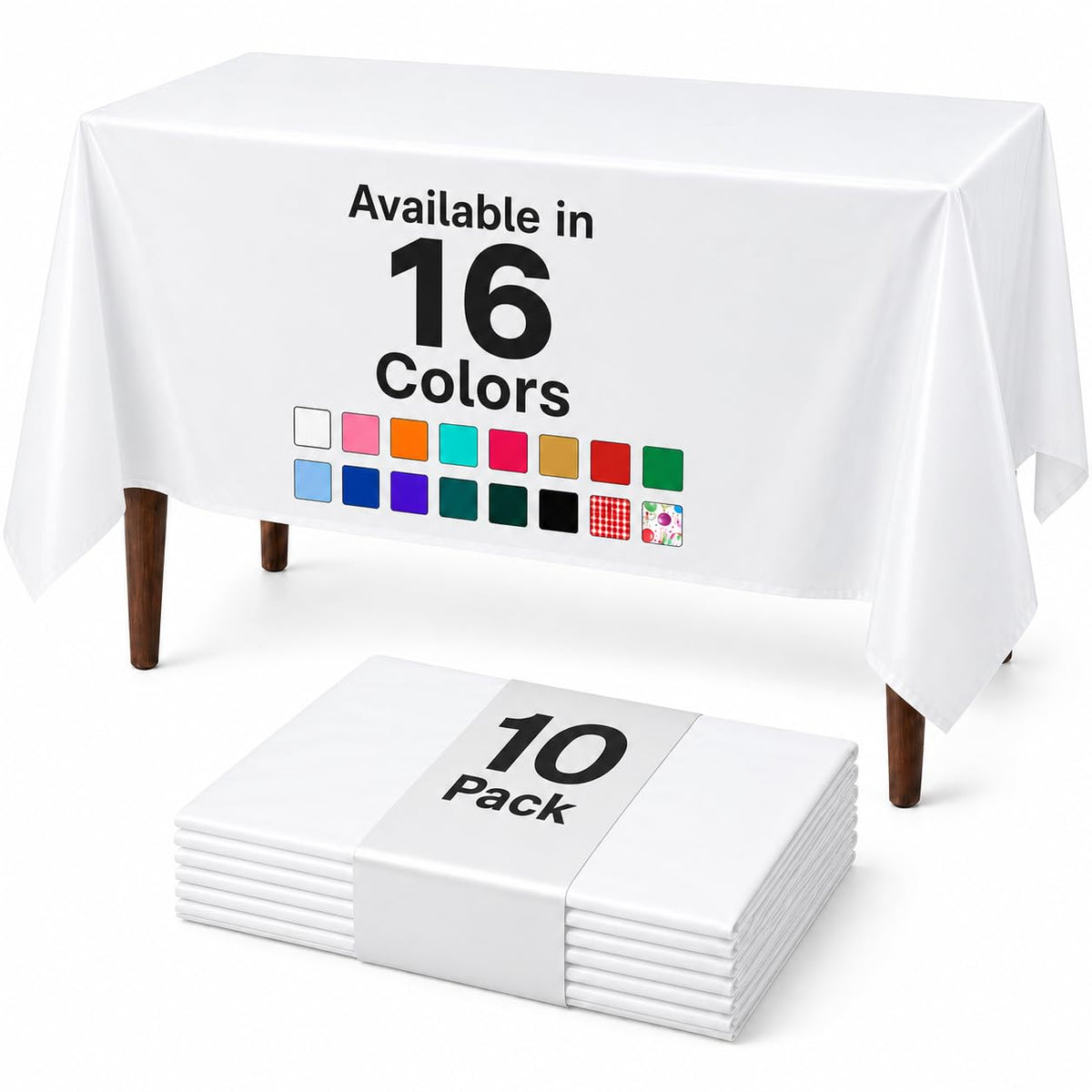 Auros 10-Pack White Plastic Tablecloths 54x108, Fits 6-8FT Rectangle Tables | Disposable Table Covers, Waterproof & Throw Away, Easy Cleanup for Halloween, Thanksgiving, Christmas Party, Wedding, Picnic