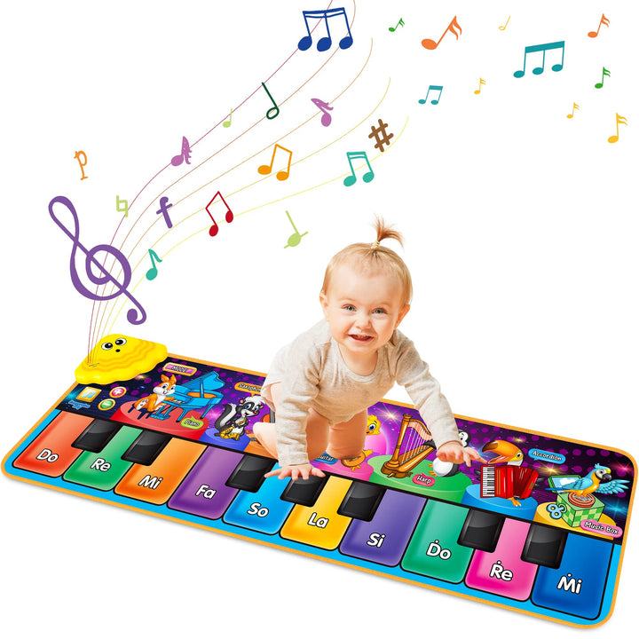Floor Piano Mat, Musical Educational Keyboard Playmat for Kids Aged 1 2 3+ | Musical Animal Touch Play Toy & Dancing Mat, 25 Music Sounds Sensory Educational Toy, Ideal Gifts for Ages 1-3+ Boys Girls