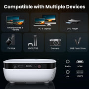 Mini Projector, NICPOW Upgrade Portable Outdoor Movie Projector, 1080P and 200" Supported Small Projector Compatible with TV Stick, Phone, PS5, HDMI, USB for Home, Bedroom, Gaming, Outdoor Use
