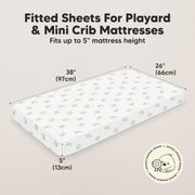 2-Pack Mini Crib Sheets Fitted, 38x26 Pack N Play Mattress Sheets (Elly) | Organic Cotton Sheets for Pack and Play Mattress, Soft, Breathable Playard Bedding Sheet, Mini Toddler Bed Cover, Boys, Girls