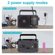Portable AM/FM Transistor Radio with Loud Speaker, Battery or USB Powered | Compact Emergency Radio for Indoor, Outdoor, Travel & Storms (Model BJL-671)
