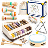 LexoPals Kids'Musical Instruments Set, Montessori Toys for Toddlers | 2-in-1 Piano Xylophone & Wooden Toys Set, Neutral Preschool Educational Percussion Instruments, Birthday Gifts for Kids