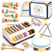 LexoPals Kids'Musical Instruments Set, Montessori Toys for Toddlers | 2-in-1 Piano Xylophone & Wooden Toys Set, Neutral Preschool Educational Percussion Instruments, Birthday Gifts for Kids