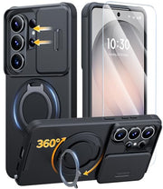 JAME for Samsung Galaxy S26 Ultra Case with Ring Stand & Slide Camera Cover | Ring Holder Kickstand, Screen Protectors, Dual-Layer Shockproof Protective, Magnetic Accessory Friendly Phone Case, Black