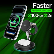 3 in 1 Mag-Safe Wireless Charger Stand for iPhone Apple Watch AirPods | Adjustable Blue Ambient Light,15W Magnetic Charging Station for iPhone 17 16 15 14 13 12 Series wireless charging station