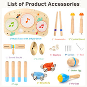 Wingyz Kids Drum Set, 11-in-1 Wooden Musical Instruments for Toddlers | Low-noise Montessori Music Toys with Drums, Cymbals, Maracas and Wrist Bells for Rhythm play,1st birthday gifts