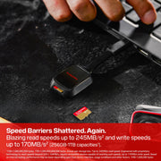 SANDISK 256B Extreme microSD Card + Adapter, Up to 245MB/s Read Speeds | UHS-I, V30, 5K & 4K UHD, U3, C10, A2, Up to 170MB/s Write Speeds, Ideal for Action Cams+Drones, Android- SDSQXH9-256G-GZ6MA