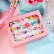 PinkSheep Little Girl Jewel Rings in Box,24 Lovely Girls Rings | Adjustable,No Duplication, Girl Pretend Play and Dress Up Rings,Birthday Christmas Gift