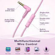 Kids Headphones for School with Microphone, 93dB Volume Limited, PinkPurple | Wired On Ear Headphones for Girls Boys, Foldable Lightweight Headphone for Classroom Learning & Entertainment Travel Computer