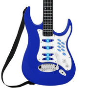 Best Choice Products Kids Electric Guitar Set with Microphone & Amp, Interactive Musical Toy for Boys & Girls, Lights & Sounds, Demo Songs, AUX Input, DIY Stickers - Blue