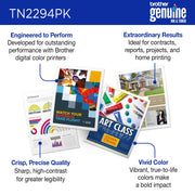 Brother Genuine TN2294PK Standard Yield 4-Pack Printer Toner Cartridges - Black, Cyan, Magenta, Yellow Toner Multipack