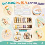 LexoPals Kids'Musical Instruments Set, Montessori Toys for Toddlers | 2-in-1 Piano Xylophone & Wooden Toys Set, Neutral Preschool Educational Percussion Instruments, Birthday Gifts for Kids