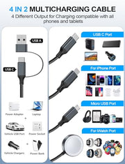 4-in-2 Multi Charging Cable for Apple Watch Charger/iPhone/Samsung Charger | Travel Essentials,Type C/Lightning/iWatch/Micro Charging Power Cable for Galaxy/iPhone/iWatch Ultra/12-2/Airpods[1.2M]