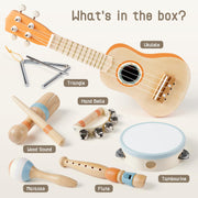 Vanplay Kids Guitar Set, 7-Piece Wooden Musical Instruments for Toddler 2-3 | Musical Band Set with wooden Ukulele/Flute/Maracas/Tambourine, Christmas/Birthday Gift for Boys & Girls Age 2 3 4 5