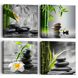 Canvas Wall Art Set of 4 Framed Zen Spa Bamboo Stone Prints, Wall Art for Living Room Bedroom Hallway Study, HD Moisture-Resistant Artwork with Velcro & Pre-Installed Hooks, No Drilling, 30 x 30 cm