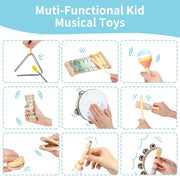 Kids Musical Instruments Set Wooden Montessori Toys for Boys and Girls | musical toy for kids 18 month+, xylophone tambourine set for kids preschool educational, Christmas birthday gift