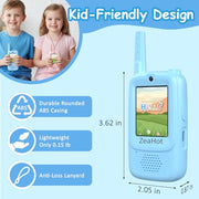 Upgraded Kids Video Walkie Talkies 2 Pack, Rechargeable Long Range Walkie Talkies for Kids, Video Intercom with Voice-Changing, Photo Sharing, Voice Chat, Emoji Messaging Modes