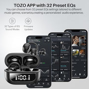 TOZO OpenEarRing Open Ear Earbuds 40H Bluetooth 5.4 Lightweight Comfort | Open Ear Clip On Wireless Earbuds with Smart Digital LED Display, Stable Connection, Secure Fit for Driving Workout Black