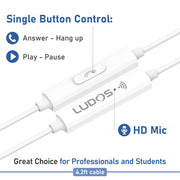LUDOS FEROX Wired Earbuds in-Ear Headphones, 5 Year Warranty, Earphones with Microphone, Noise Isolation Corded for 3.5mm Jack Ear Buds for iPhone, Samsung, Computer, Laptop, Kids, School Students