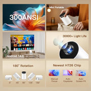 [Built-in Apps & 2026 Upgraded] Mini Projector with Wi-Fi 6 & Bluetooth 5.4, 1080P 4K Support Full HD, Auto Keystone 360° Portable Home Cinema Smart Projector for iOS/Android X1