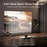 [Built-in Apps] Mini Projector 4K Supported, Android TV OS & Phone Remote | Projector with WiFi 6 & Bluetooth 5.4, Short Throw, Auto Keystone and 180° Rotation for Bedroom, Home Cinema and Outdoor Use