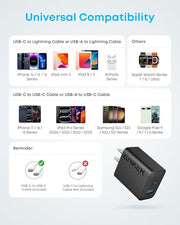 Anker Phone Charger, 20W USB C Charger Block, Type C Charger Fast Charging | For iPhone 18 Pro/17/17 Plus/17 Pro Max/16/16 Plus/16 Pro Max/15 Pro Max/iPad Pro and More (2-Pack with 2 Cables, Black)