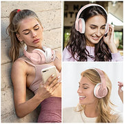 Glynzak Wireless Bluetooth Headphones Over Ear V6.0 HiFi Stereo with Mic | 65H Playtime 6EQ Modes Foldable Bluetooth Headset with Microphone for Travel Smartphone Computer Laptop Rose Gold
