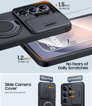 JAME for Samsung Galaxy S26 Ultra Case with Ring Stand & Slide Camera Cover | Ring Holder Kickstand, Screen Protectors, Dual-Layer Shockproof Protective, Magnetic Accessory Friendly Phone Case, Black