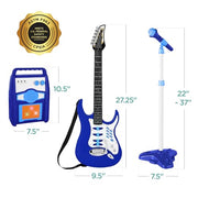Best Choice Products Kids Electric Guitar Set with Microphone & Amp, Interactive Musical Toy for Boys & Girls, Lights & Sounds, Demo Songs, AUX Input, DIY Stickers - Blue