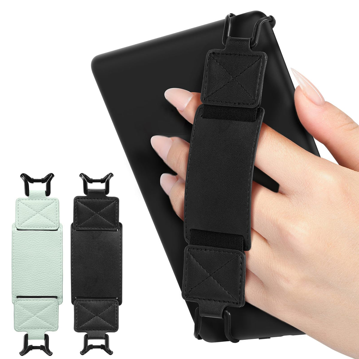 MoKo 2 Pack Hand Strap for 6-8" Kindle eReaders Tablets,Agave+Black | eReader Accessories for 6-8" Kindle/Kobo/Sony Tablets, Black High-Elasticity Hand Strap, Lightweight Finger Grip Holder